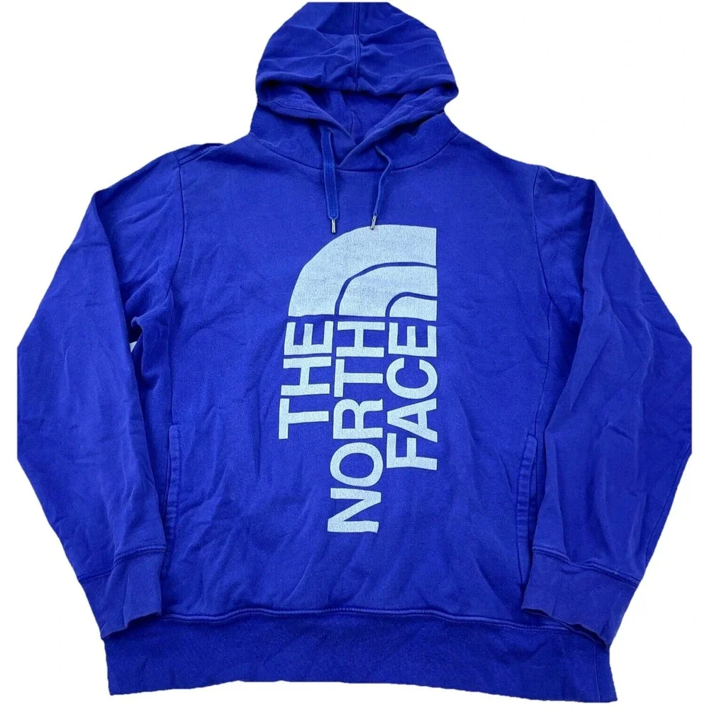North Face Sweatshirt Men Medium Purple Gray Hoodie Sweater Spell Out Hiking *